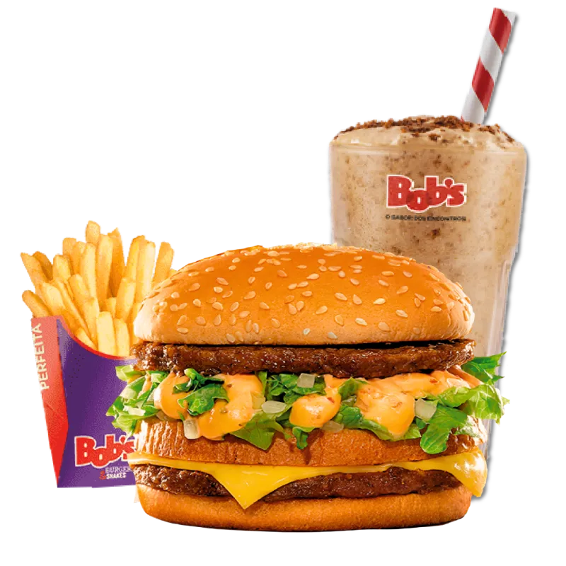 Combo Bob’s com hambúrguer, batata frita e milk shake