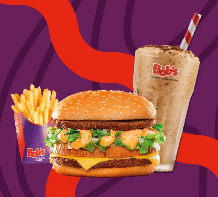 Hambúrguer, batata e milk shake do Bob’s em arte da campanha Gostoso é no Bob’s
